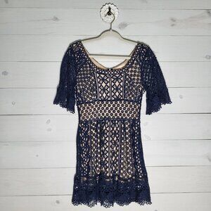 Hidden Label women M navy blue lace overlay dress. BOHO